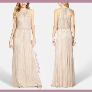 NEW Adrianna Papell Halter Beaded Blouson Gown in Taupe [SZ 14 ] #A47‎